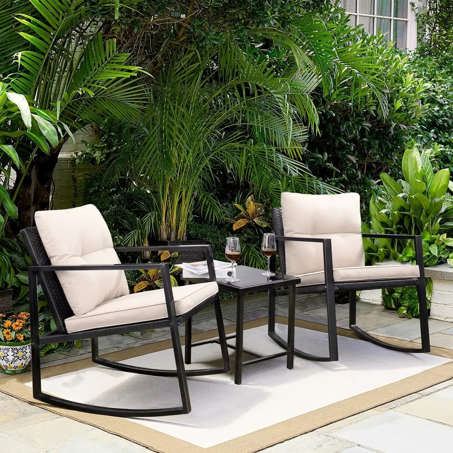Outdoor Patio Furniture with Chairs & Glass Coffee Table