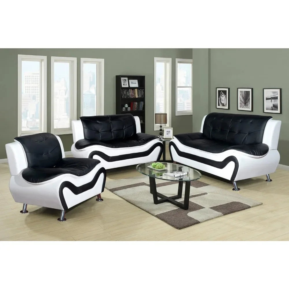 Aldo 3-Piece Modern Sofa Set - Black/Red Living Room Furniture