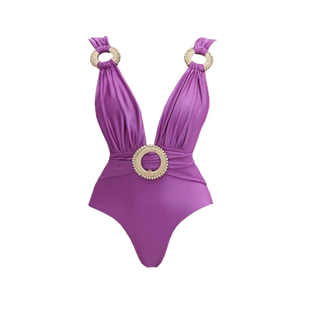 Deep V-Neck Swimsuit with Skirt – Sexy Cut-Out Push-Up Bikini