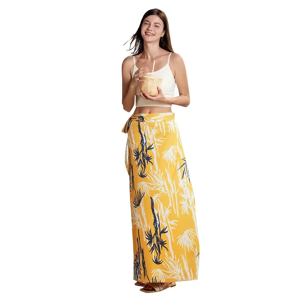 OhSunny UPF 50+ Beach Cover Up Skirt Tropical Print Maxi Sundress