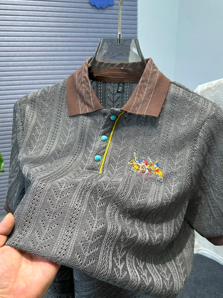 Luxury Hollow Jacquard Embroidered Men's Polo