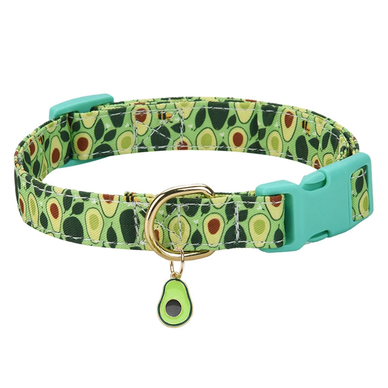 Fruit Pattern Dog and Cat Collar with Cute Metal Pendant for Pets
