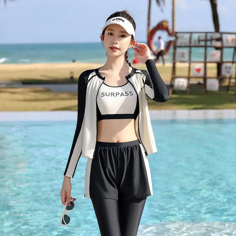 4 Piece Modest Long Sleeve Maternity Swimwear Set with Sun Protection