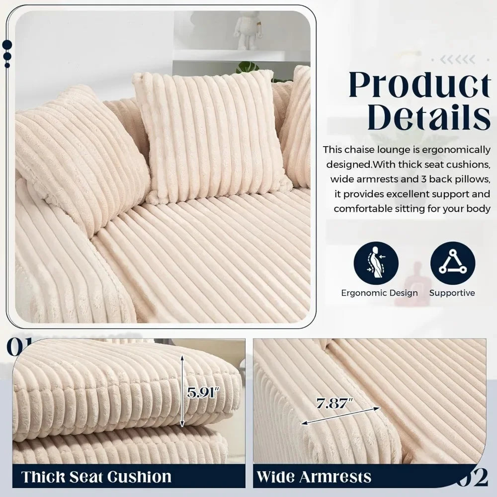 52" Upholstered Corduroy Chaise Lounge Chair - Comfy Cloud Couch