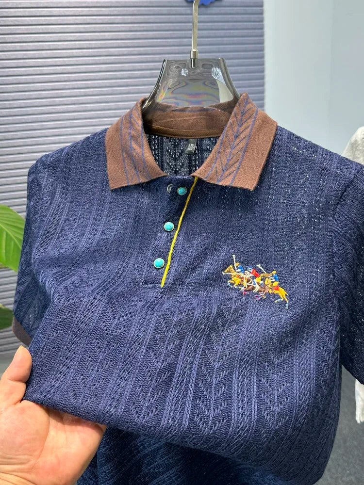 Luxury Hollow Jacquard Embroidered Men's Polo