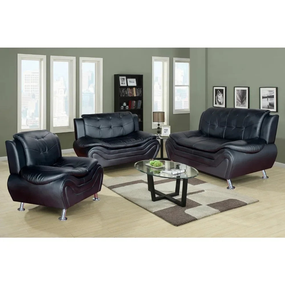 Aldo 3-Piece Modern Sofa Set - Black/Red Living Room Furniture