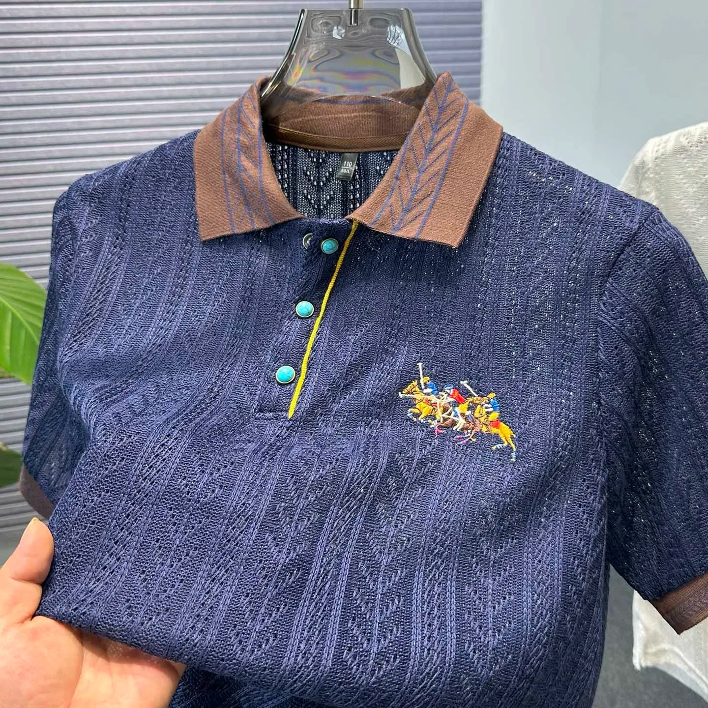 Luxury Hollow Jacquard Embroidered Men's Polo