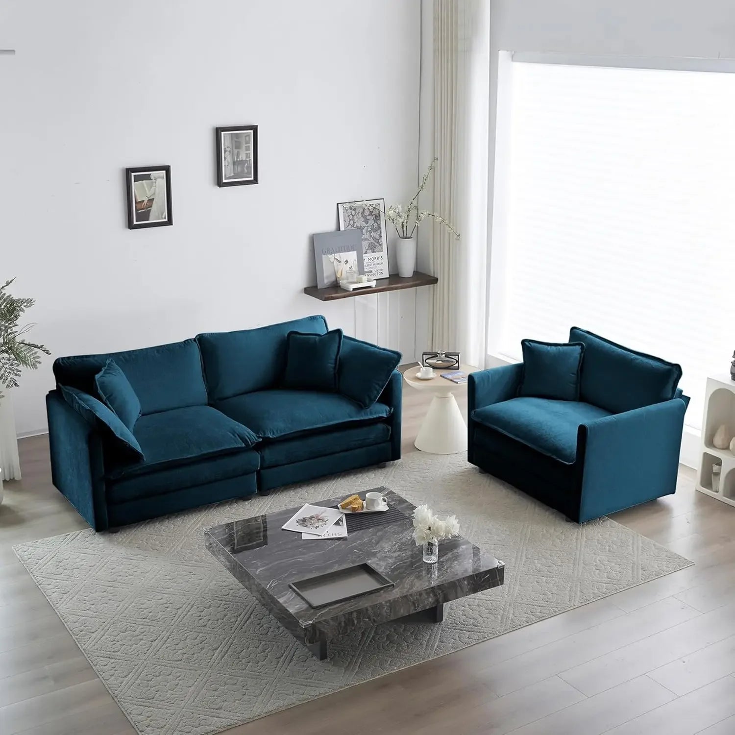2 Piece Loveseat Sofa Set - Modern Chenille Cloud Couches