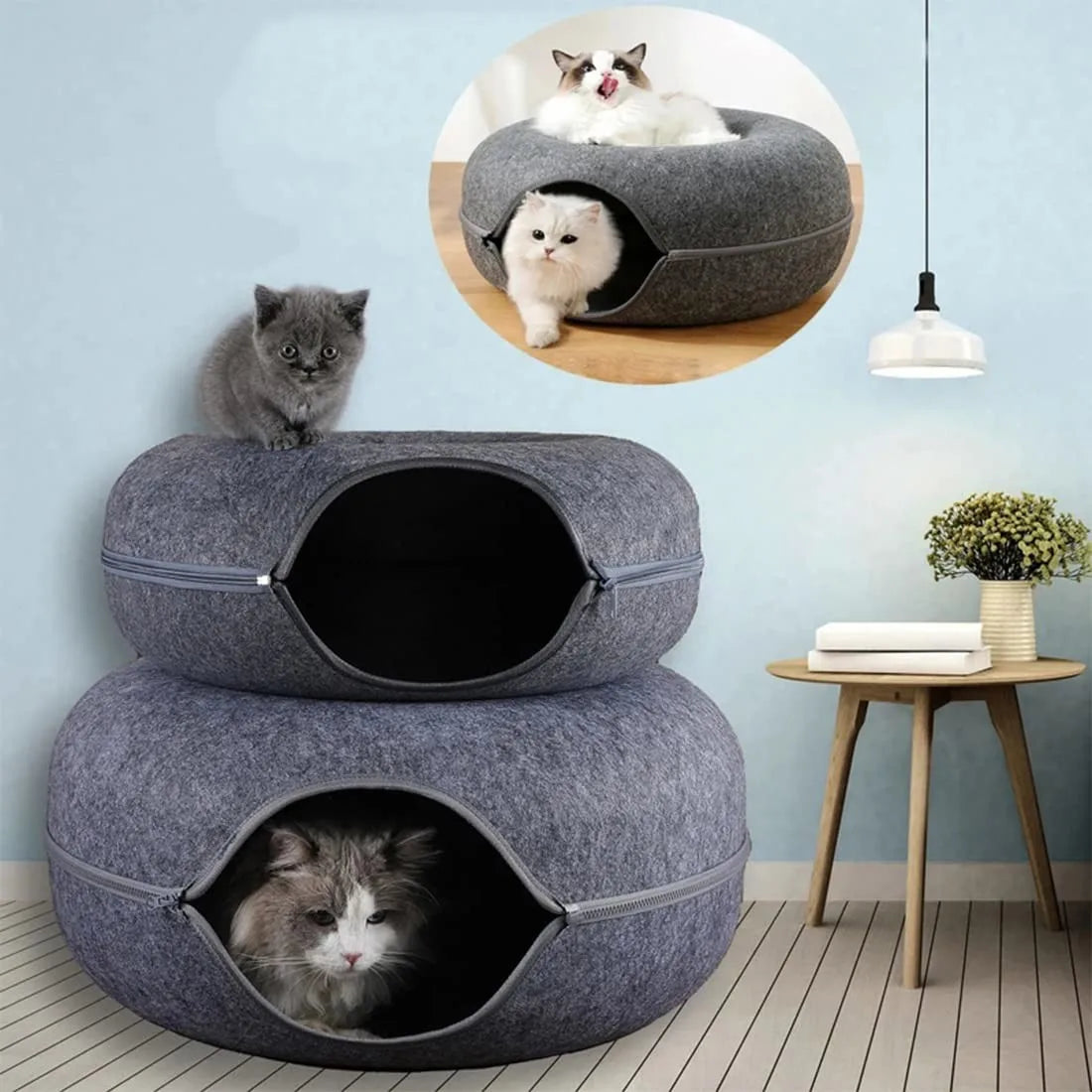 Cozy Donut Cat Bed & Interactive Tunnel - Indoor Pet Toy