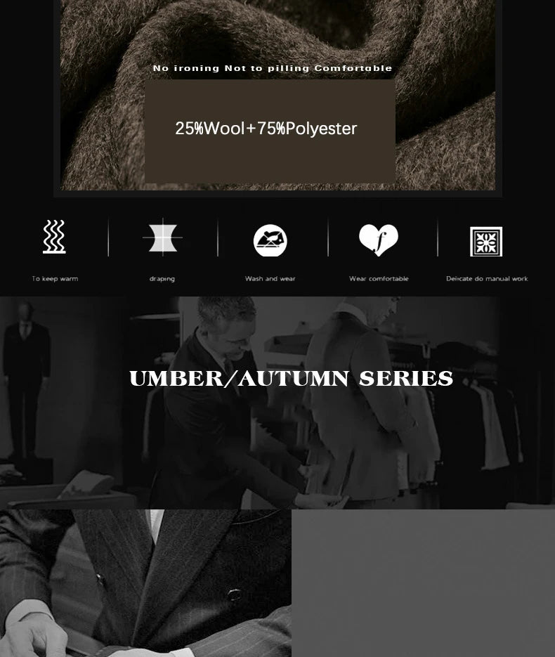 BROWON Men's Solid Color Woolen Trench Coat