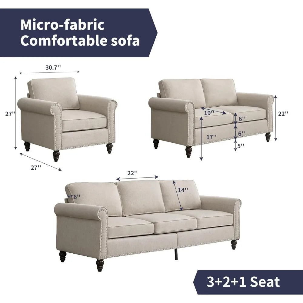 3 Piece Modular Living Room Sofa Set - Sectional Couch Set