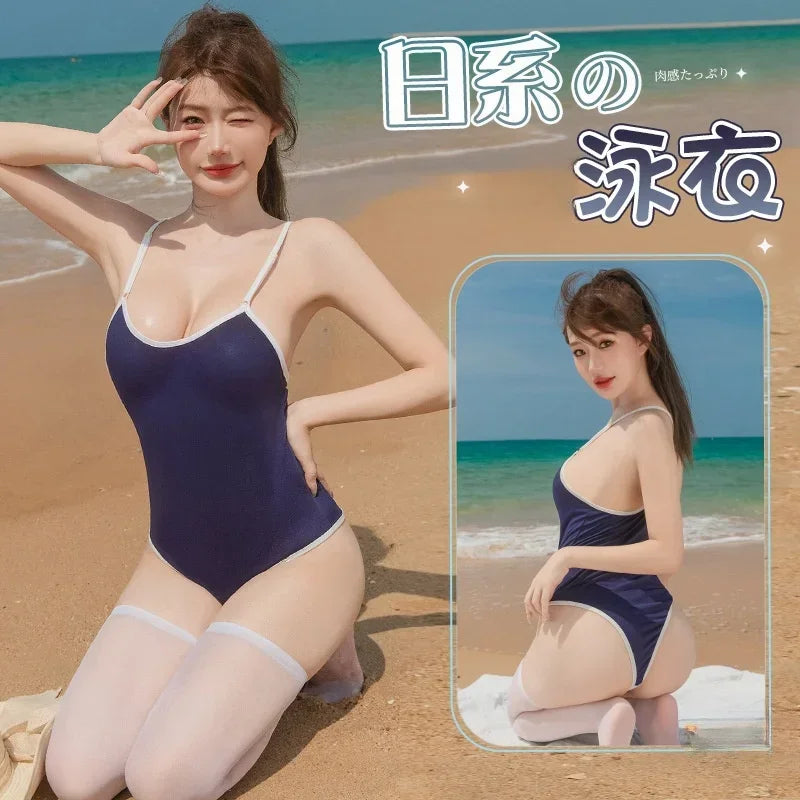Plus Size One Piece Swimsuit for Women Cross Strap Japanese Style Swimwear