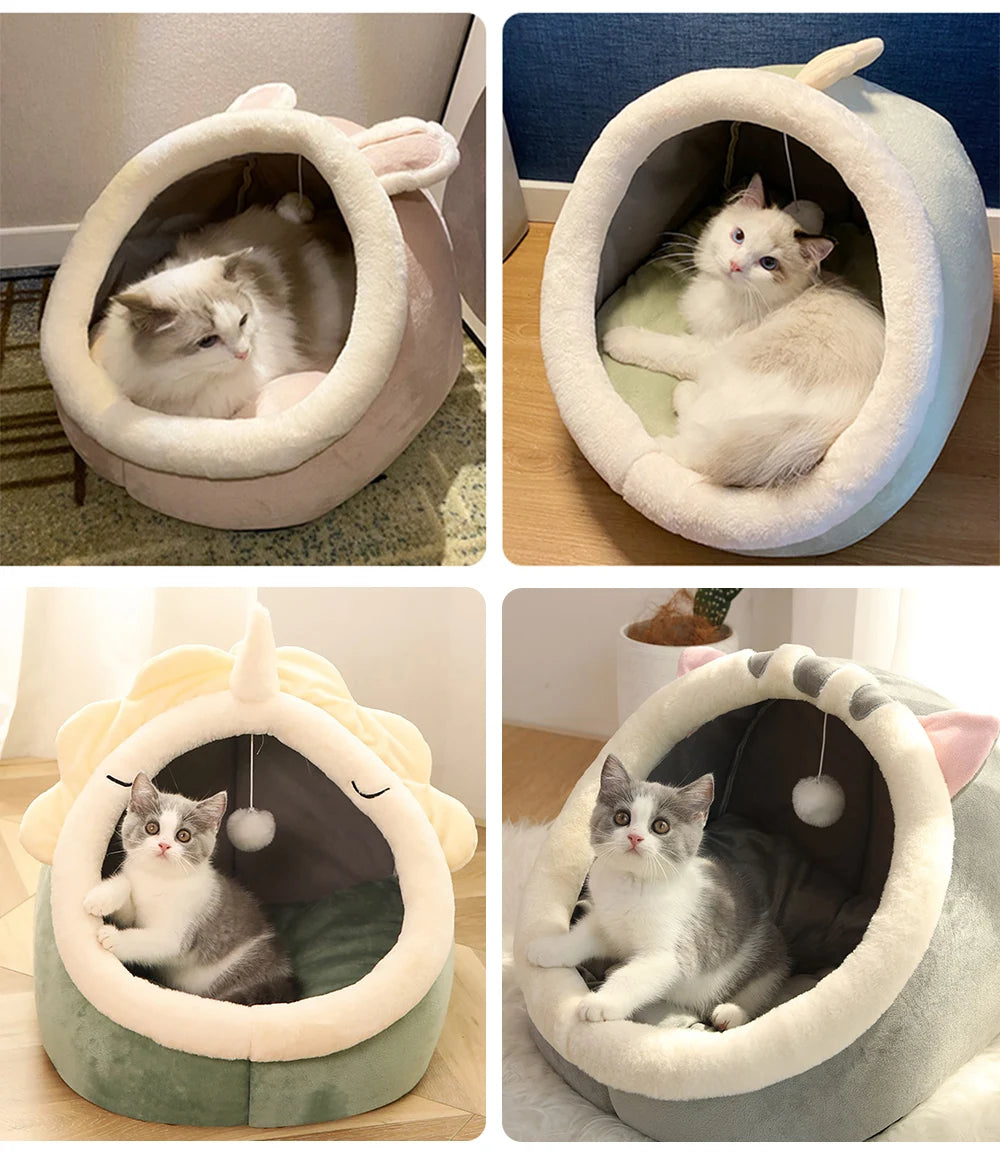 Foldable Cartoon Cat Bed Cave for Small Dogs and Cats, Washable