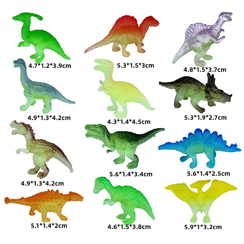 12Pcs Mini Glow-in-the-Dark Dinosaur Figure Set