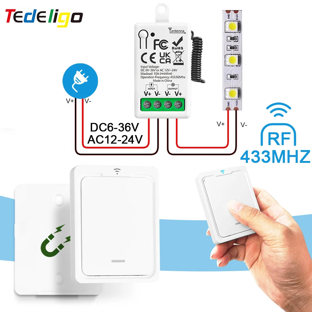 433MHz RF Wireless Remote Relay Switch Module (6–36V, 1CH)
