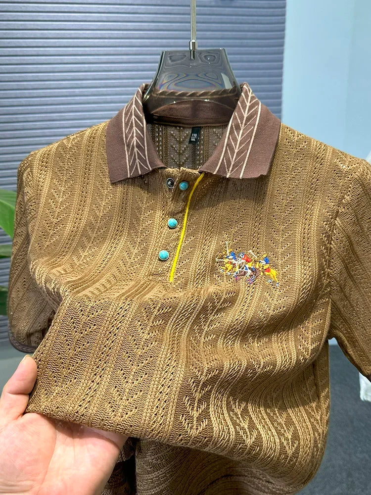 Luxury Hollow Jacquard Embroidered Men's Polo