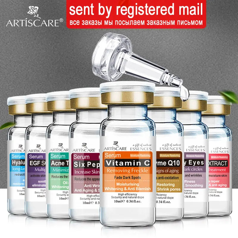 ARTISCARE Facial Serum Set – 8pcs Hyaluronic Acid, Vitamin C & Peptides