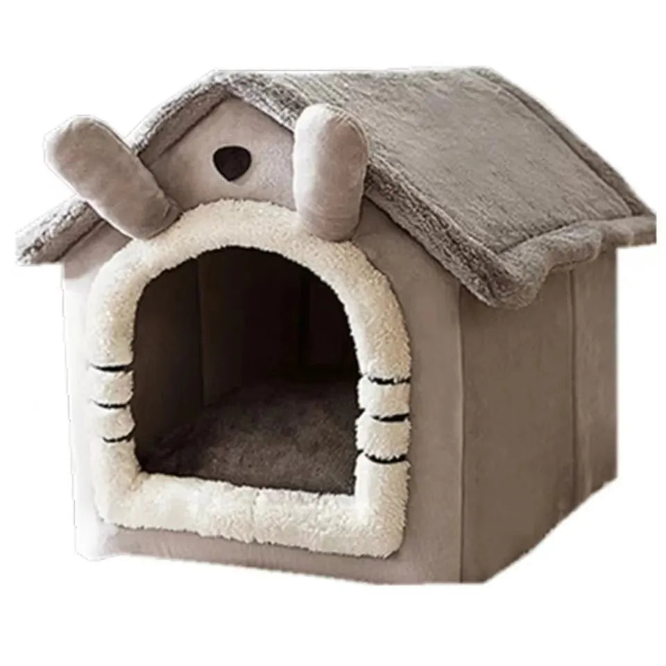 Foldable Cat and Dog Bed House with Washable Cushion for Small Pets