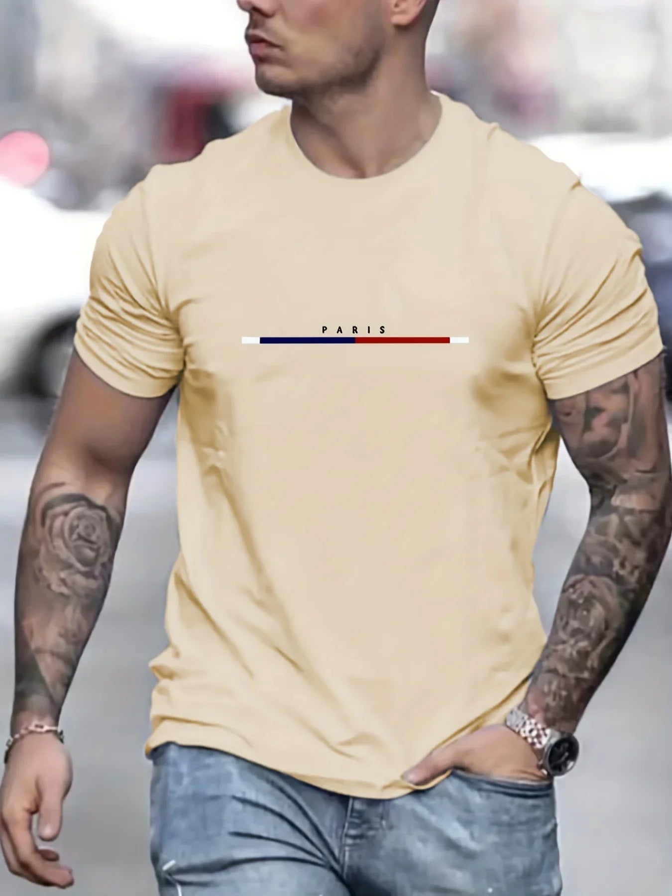 Men's 100% Cotton Paris Short Sleeve T-shirt – Loose Fit Casual Top