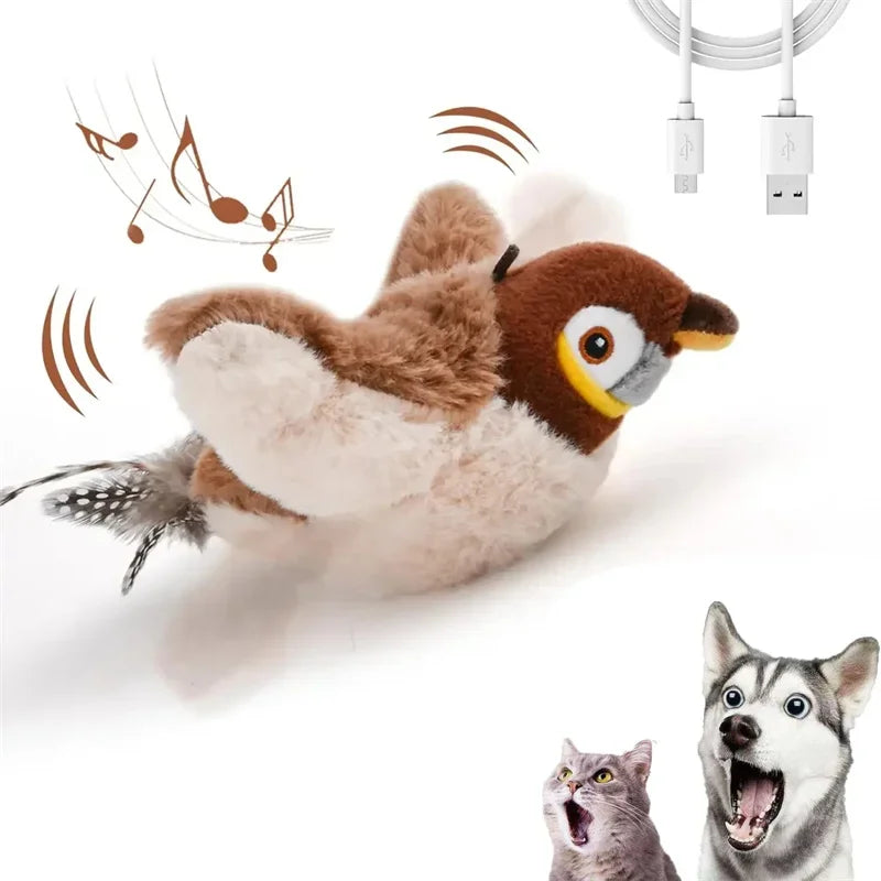 USB Rechargeable Catnip Bird Toy for Cats – Interactive Squeaky Plush