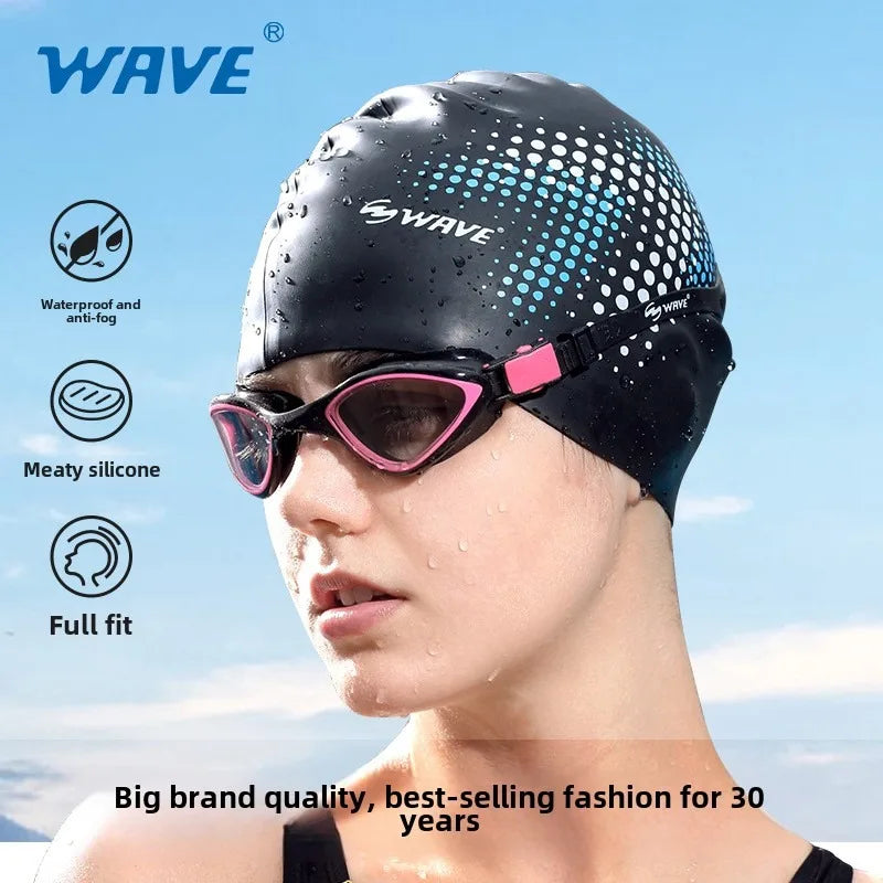 Waterproof Silicone Swim Cap for Men and Women with Printed Design