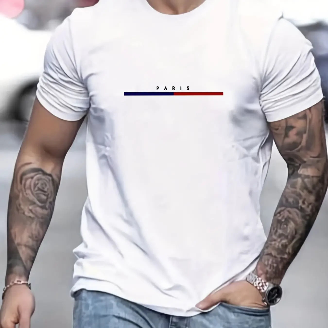 Men's 100% Cotton Paris Short Sleeve T-shirt – Loose Fit Casual Top
