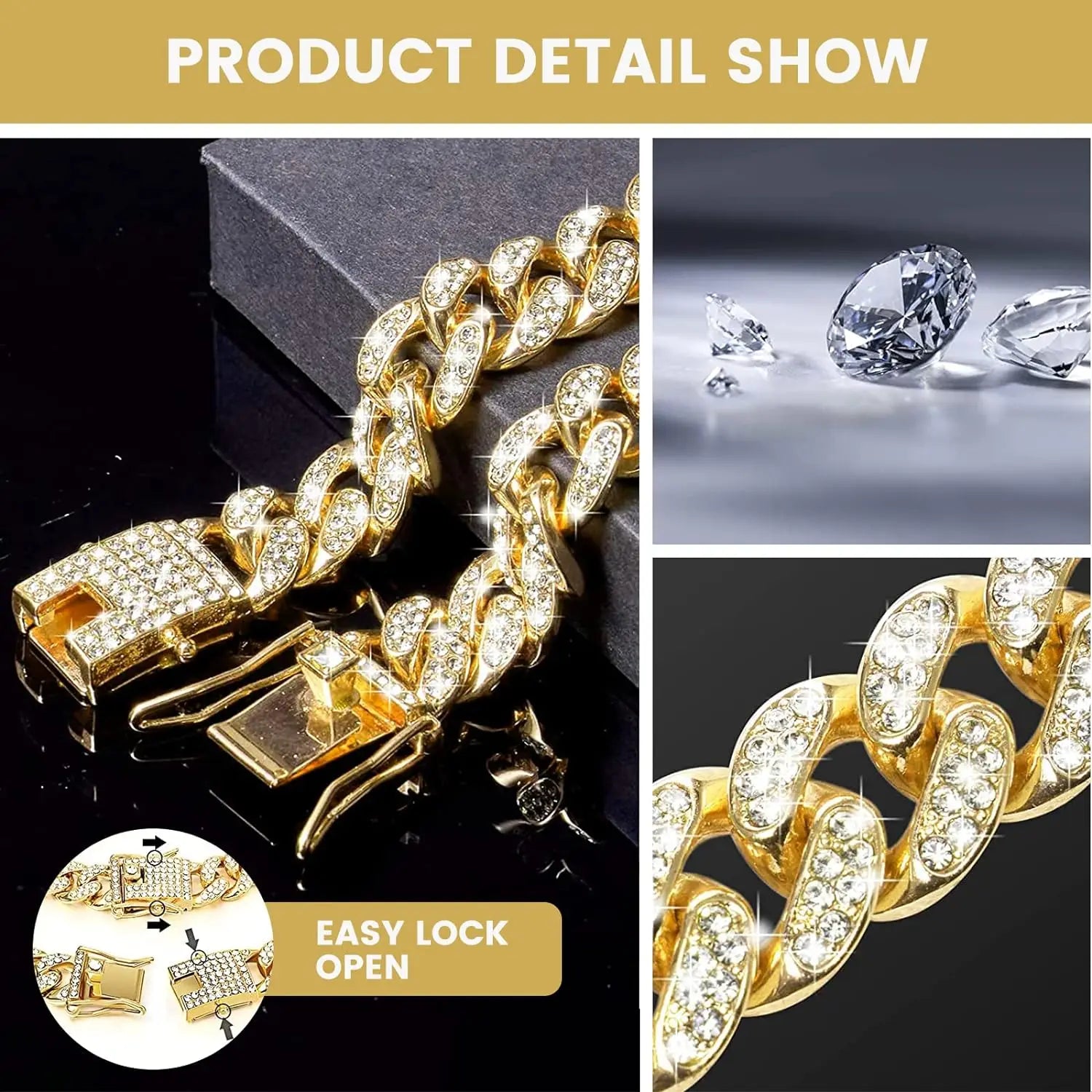 Dog & Cat Diamond Cuban Chain Collar with Secure Buckle