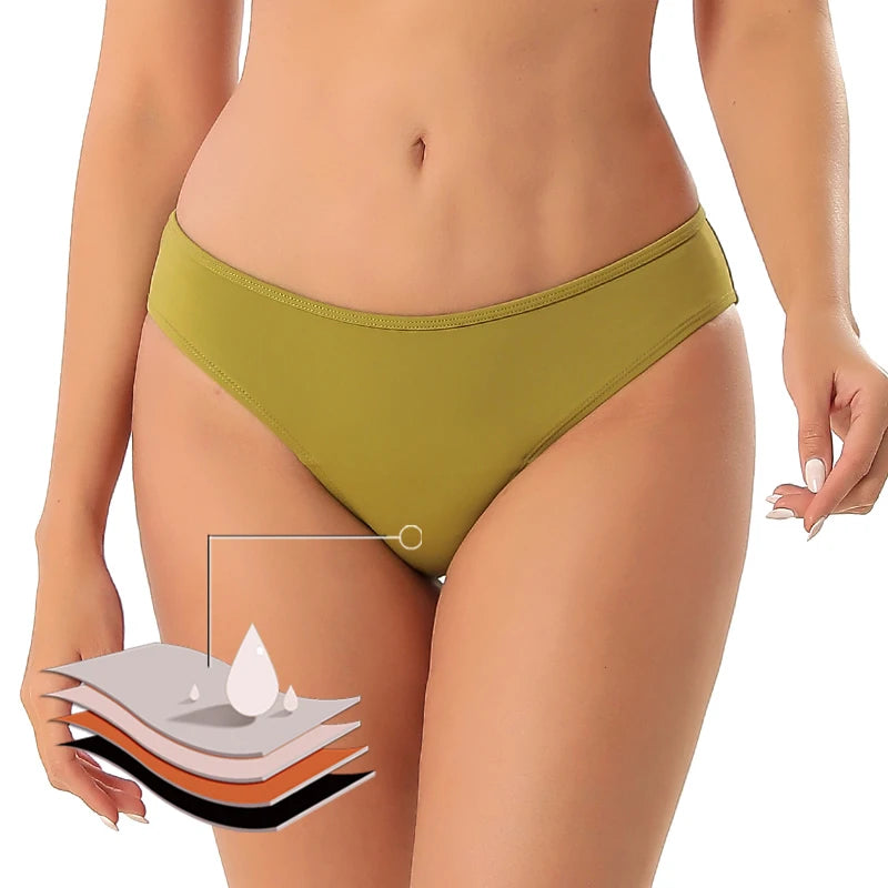 Women's Period Proof Swimwear Mid-Waist Bikini Leakproof Beach Bathing Suit
