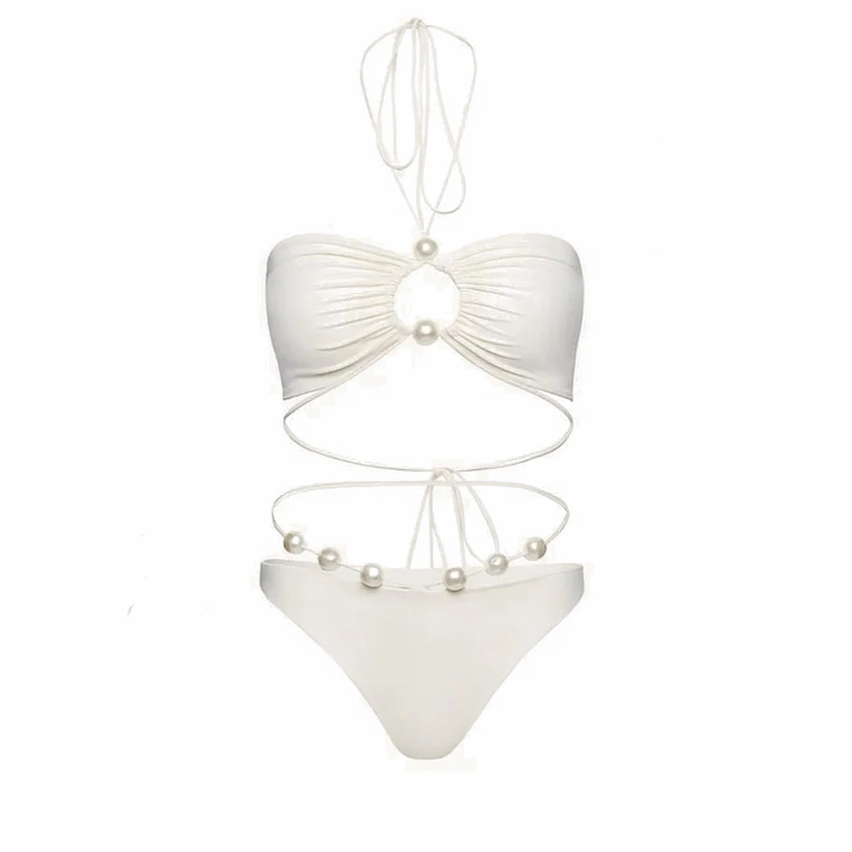 3Pcs White Pearl Bikini Set with Cover-Up