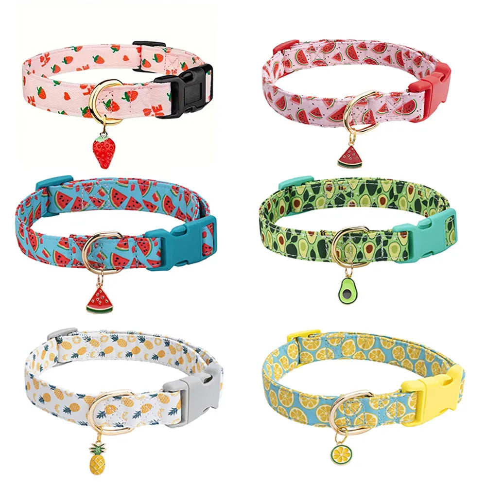 Fruit Pattern Dog and Cat Collar with Cute Metal Pendant for Pets