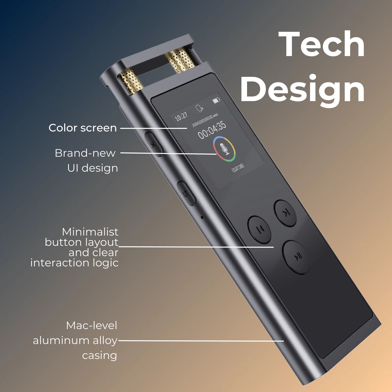 AI Voice Recorder – 64GB Dictaphone with Transcription & Translation