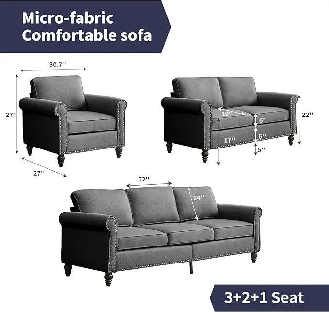 3 Piece Modular Living Room Sofa Set - Sectional Couch Set