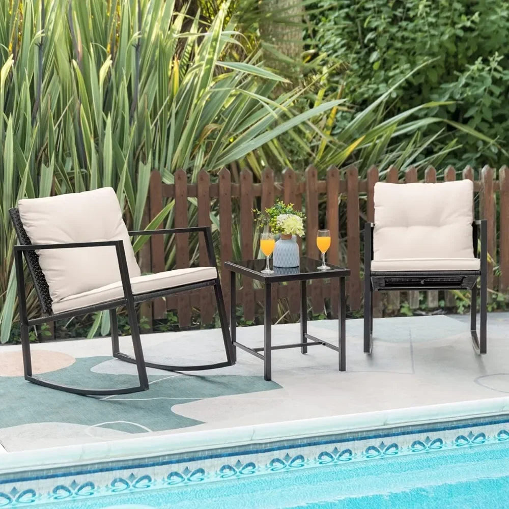 Outdoor Patio Furniture with Chairs & Glass Coffee Table