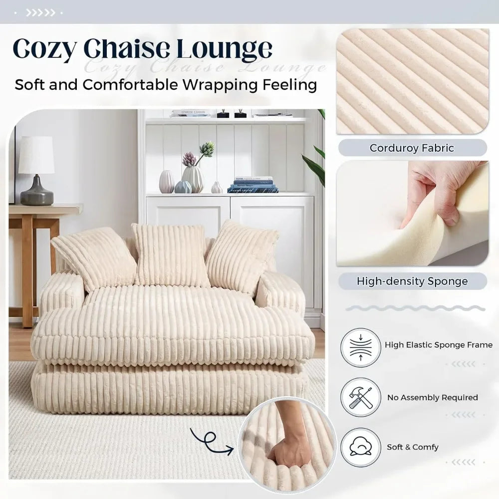52" Upholstered Corduroy Chaise Lounge Chair - Comfy Cloud Couch