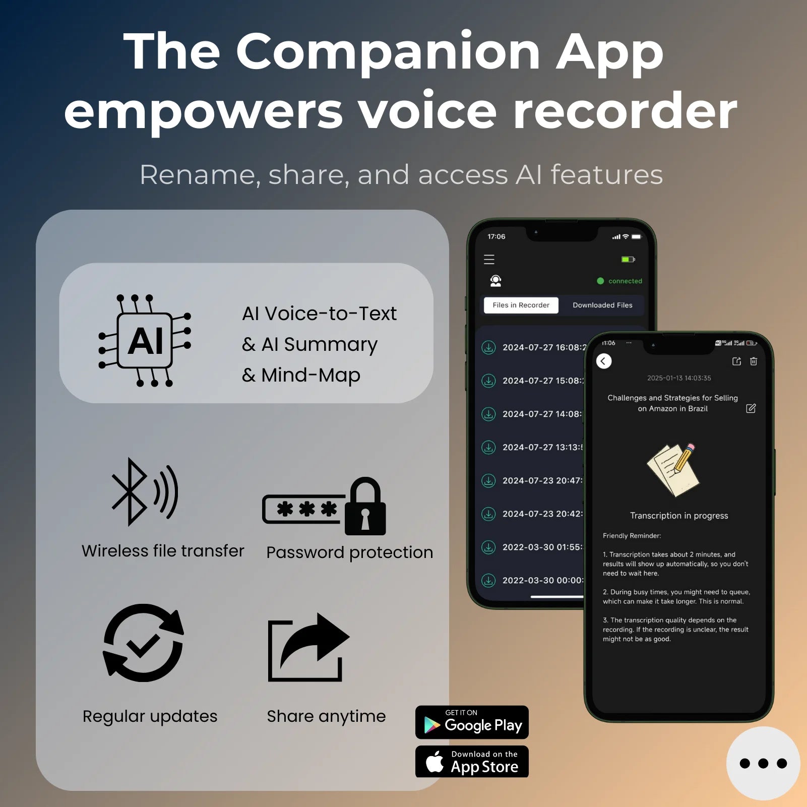 AI Voice Recorder – 64GB Dictaphone with Transcription & Translation