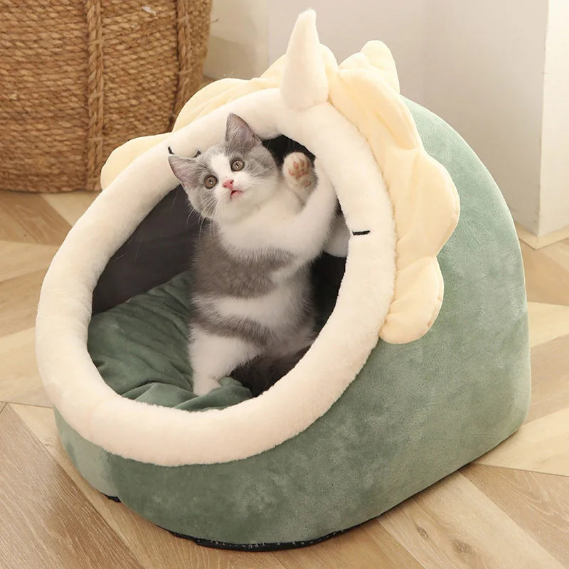 Foldable Cartoon Cat Bed Cave for Small Dogs and Cats, Washable