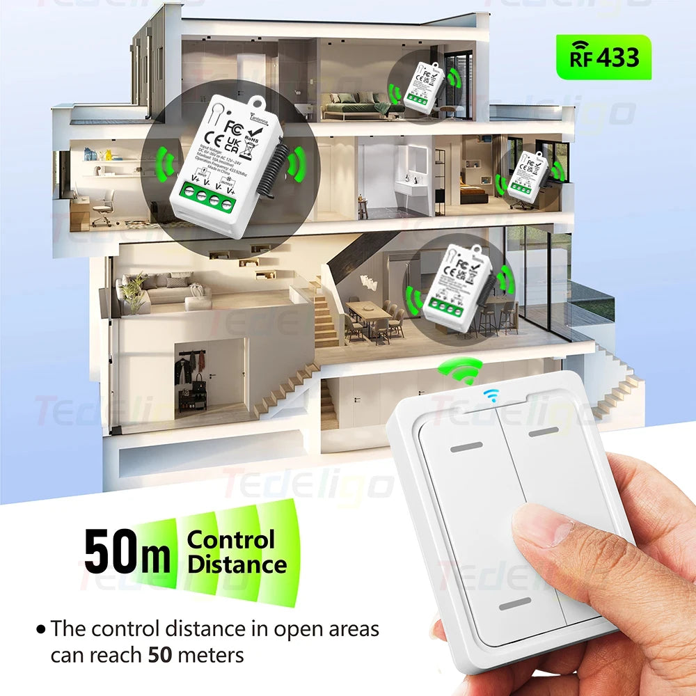 433MHz RF Wireless Remote Relay Switch Module (6–36V, 1CH)