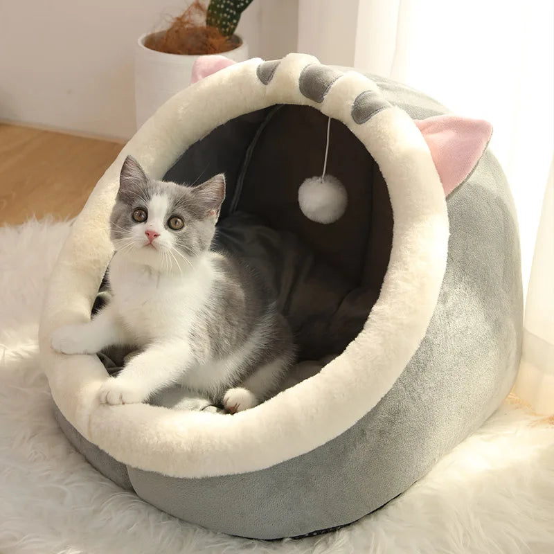 Foldable Cartoon Cat Bed Cave for Small Dogs and Cats, Washable