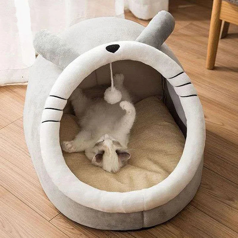 Foldable Cartoon Cat Bed Cave for Small Dogs and Cats, Washable