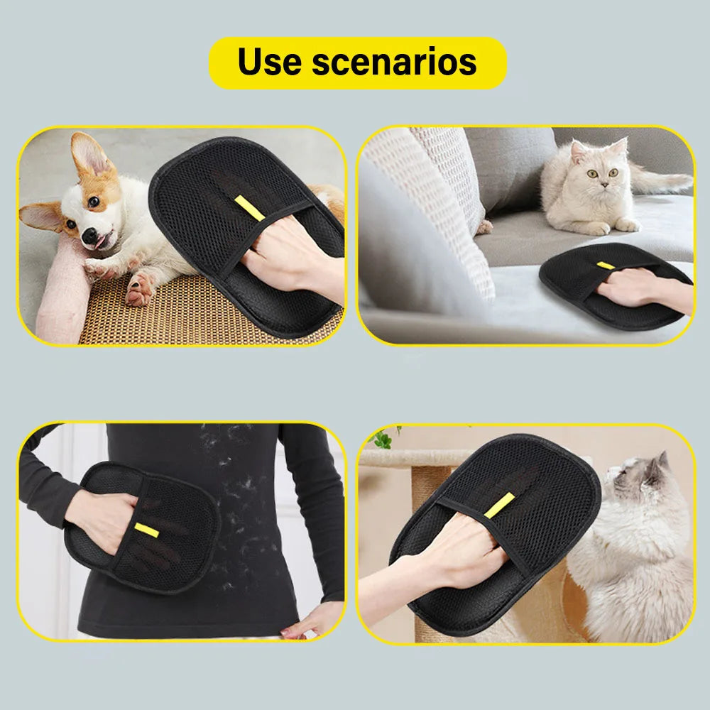 Pet Grooming Gloves & Hair Remover Brush for Cats and Dogs – Gentle Deshedding Tool