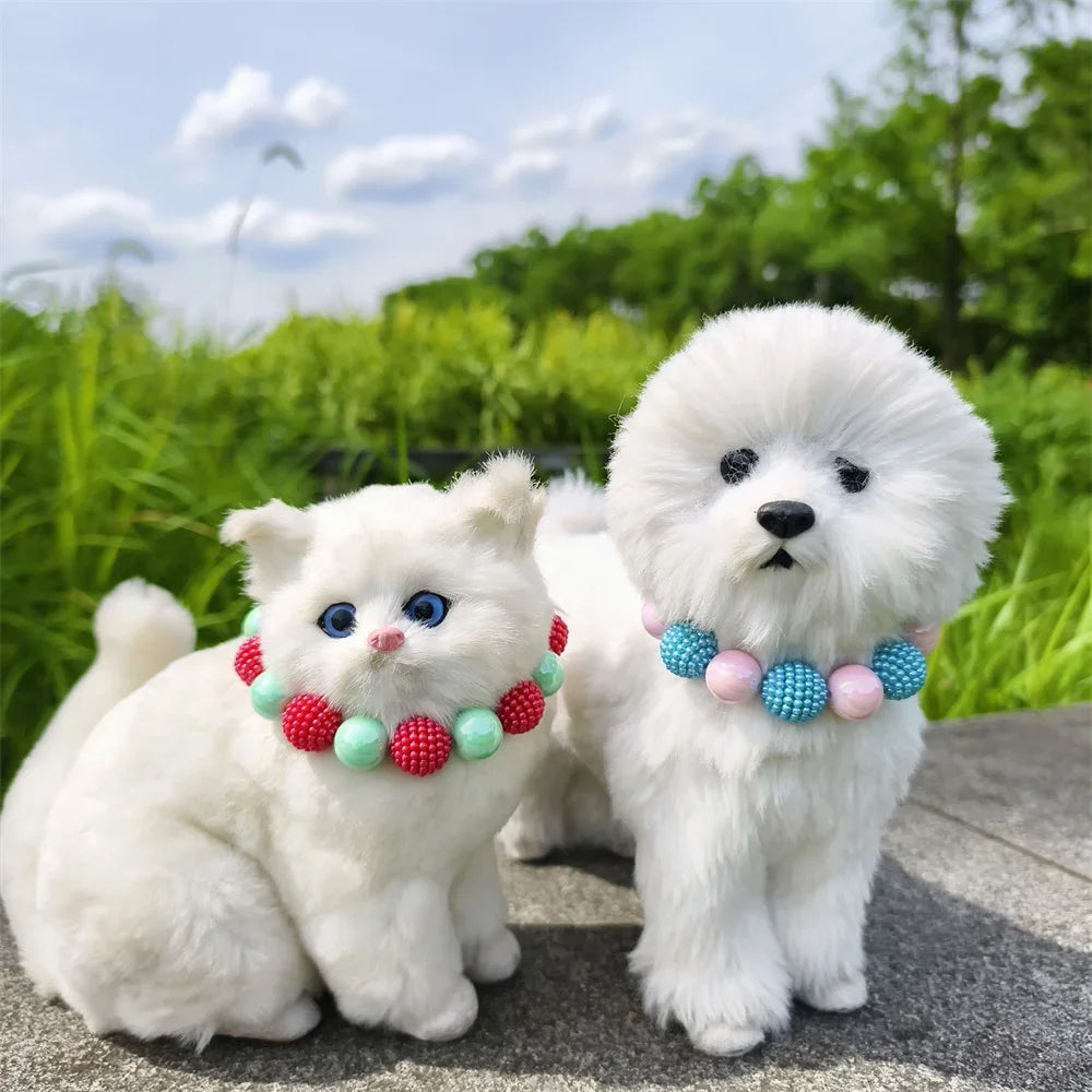 Luxury Pearl Pet Collar Necklace for Dogs and Cats – Handmade & Elastic