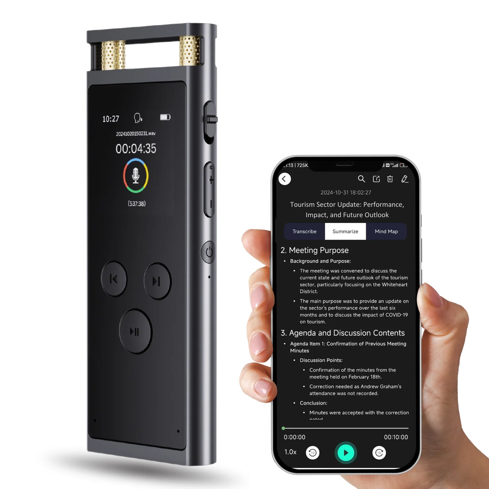 AI Voice Recorder – 64GB Dictaphone with Transcription & Translation