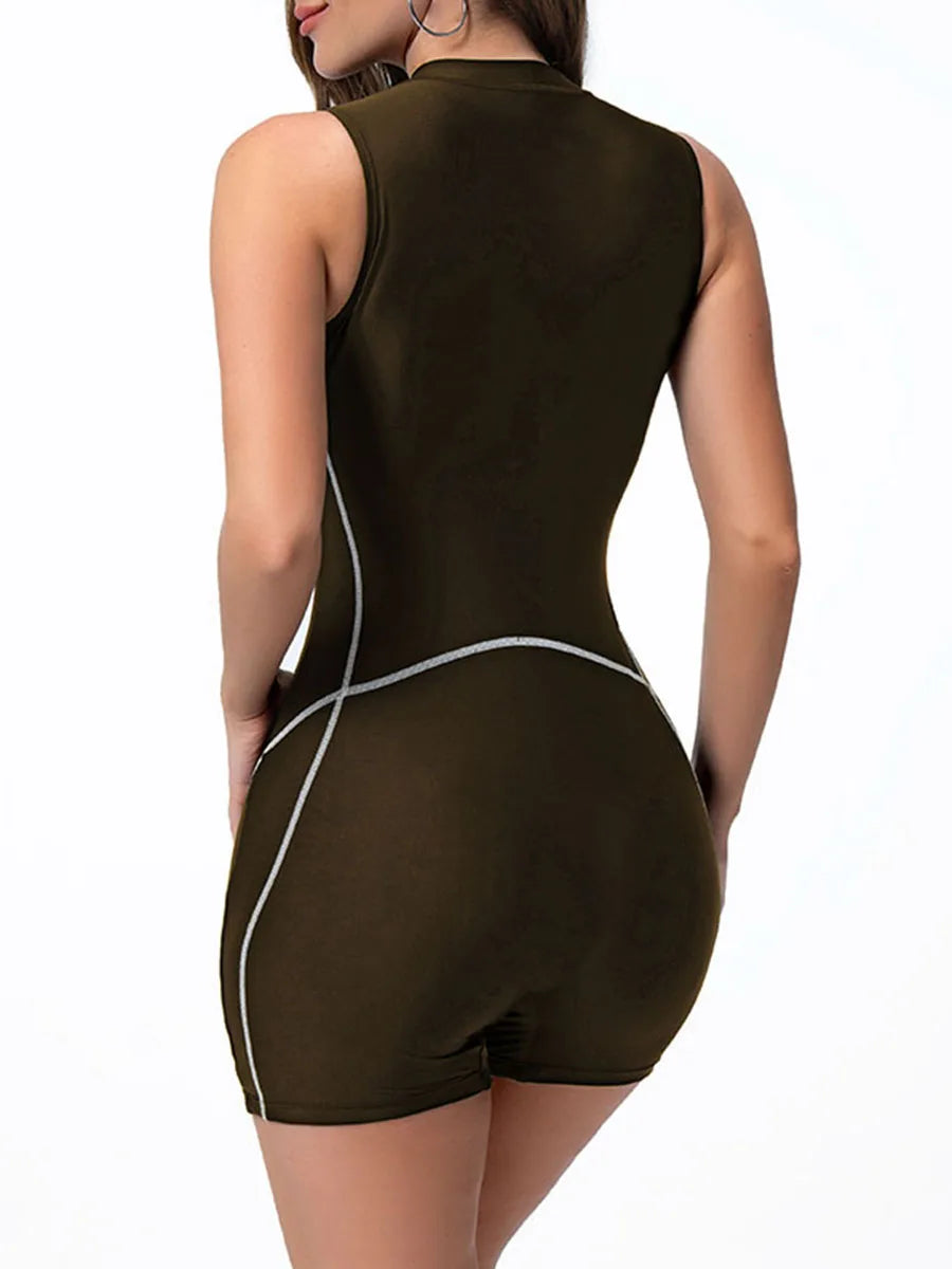 Women’s Sleeveless One Piece Surfing Swimsuit with Zipper Slim Fit Swimwear