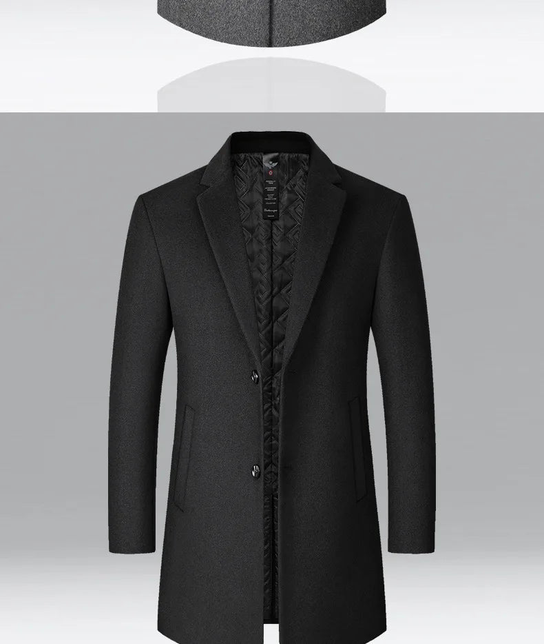 BROWON Men's Solid Color Woolen Trench Coat