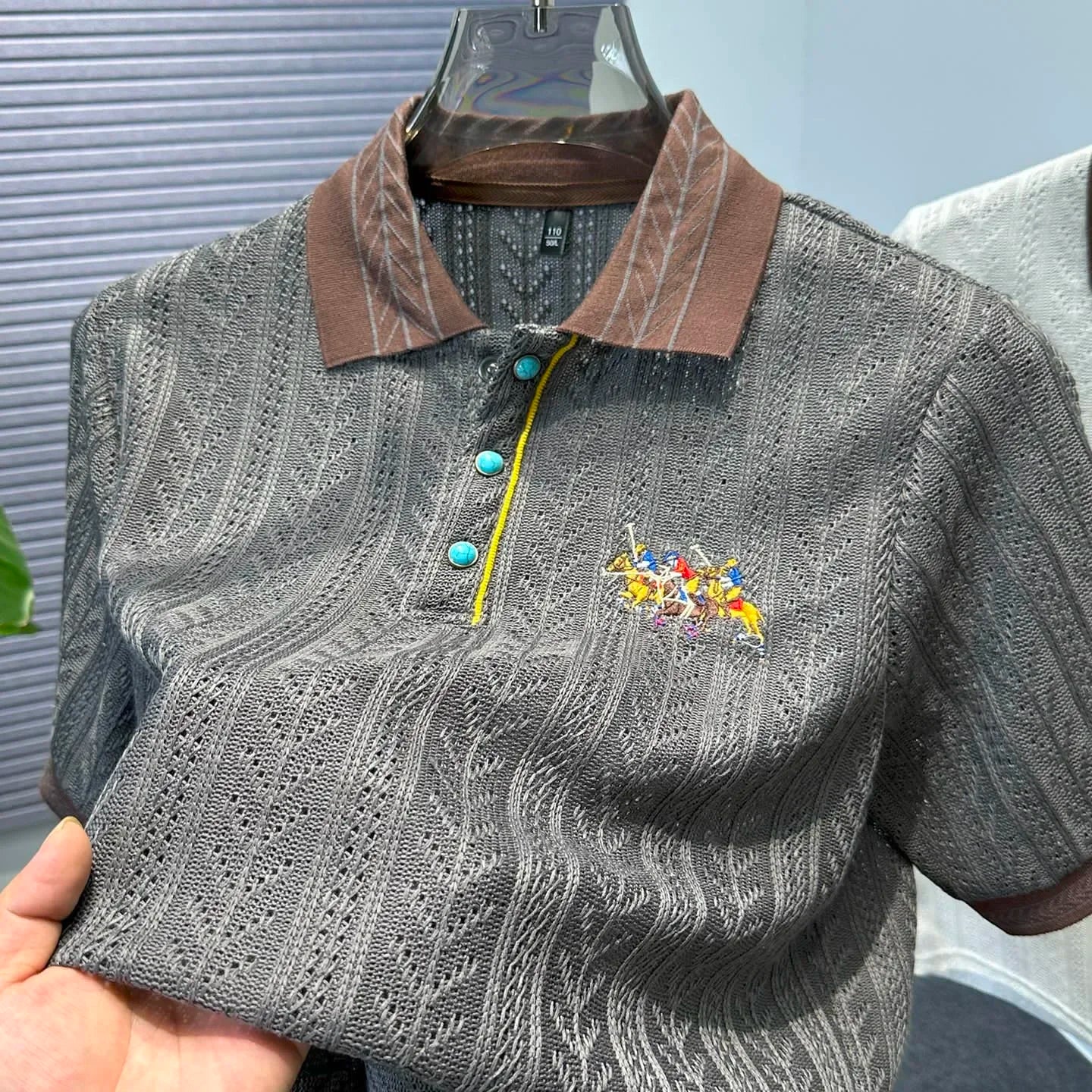 Luxury Hollow Jacquard Embroidered Men's Polo