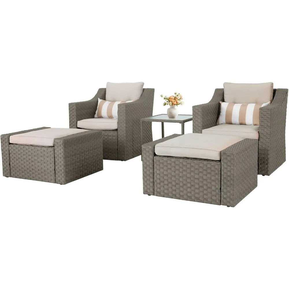 Wicker Lounge Chairs, Ottoman, Loveseat, and Glass Coffee Table