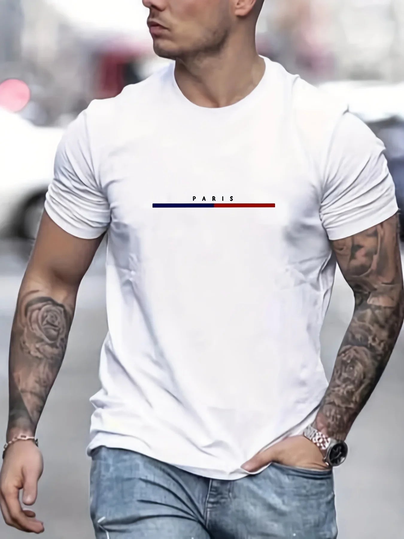 Men's 100% Cotton Paris Short Sleeve T-shirt – Loose Fit Casual Top