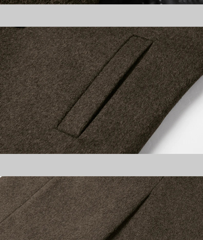 BROWON Men's Solid Color Woolen Trench Coat