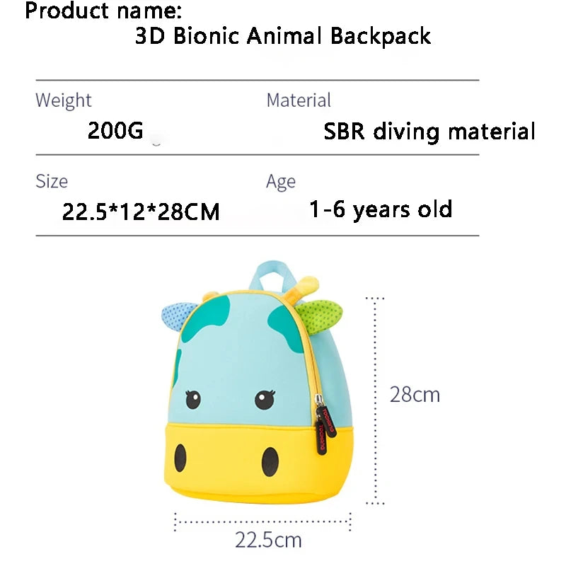 3D Animal Kids School Backpack – Mini Kindergarten Book Bag for Boys & Girls