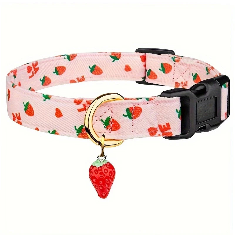 Fruit Pattern Dog and Cat Collar with Cute Metal Pendant for Pets